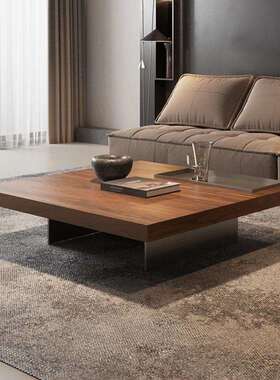现代简约实木正方形茶几意式极简悬浮胡桃木家用客厅诧寂风实木