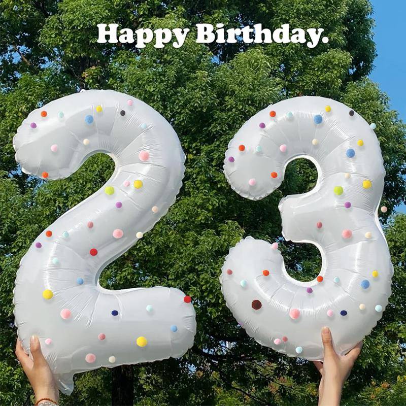 ins毛球白色大数字气球女孩男生日装饰场景布置户外派对拍照道具
