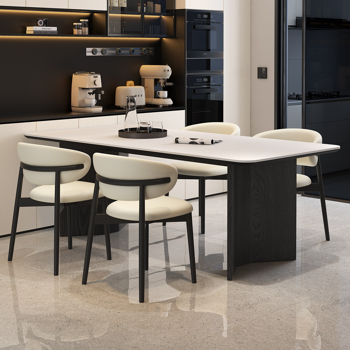 轻奢意式极简小户型长方形家用复古风岩板餐桌椅组合实木简约桌子,电子元器件市场,电线扎带/束线带,淘宝优惠券,粉丝福利购,淘宝优惠卷