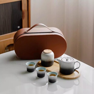 粗陶旅行茶具功夫小套装便携式户外露营快客杯一壶三杯随身泡茶壶