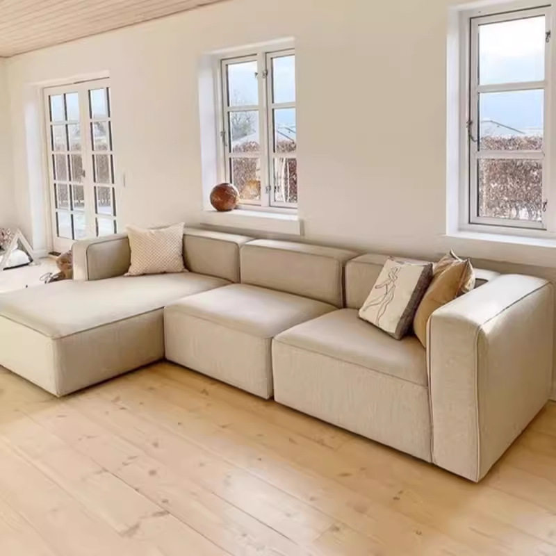 现代简约三人位棉麻布艺沙发小户型客厅直排无扶手转角组合沙发