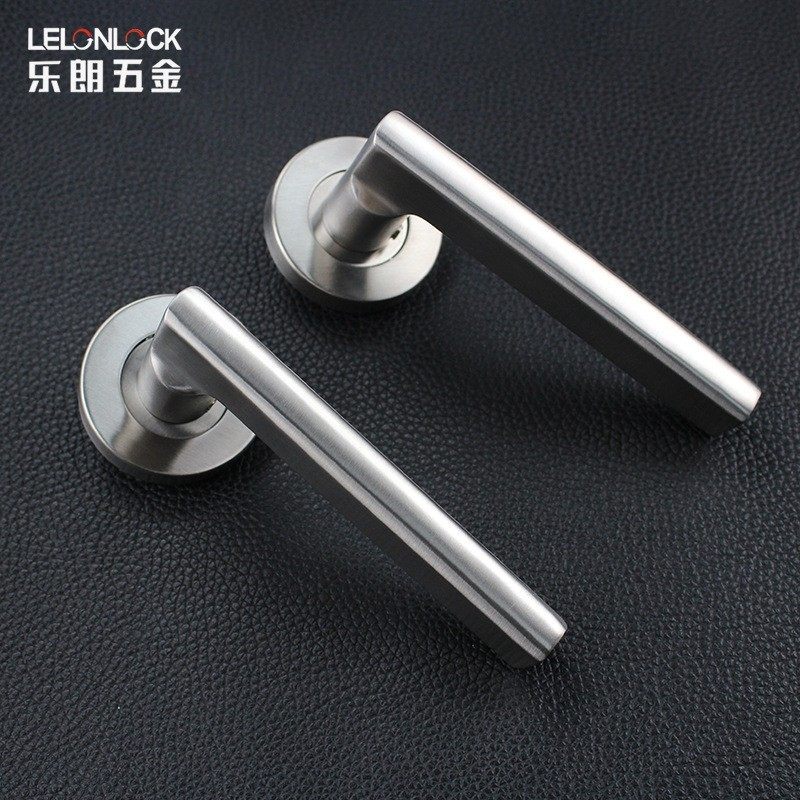 不锈钢304拉丝门把手扁管直角把手木门卧室门锁执手分体式门拉手