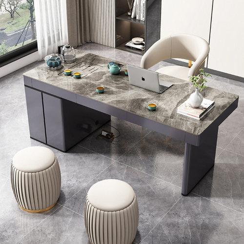 轻奢岩板茶桌椅组合现代简约办公茶台茶具套装一体家用功夫泡茶桌