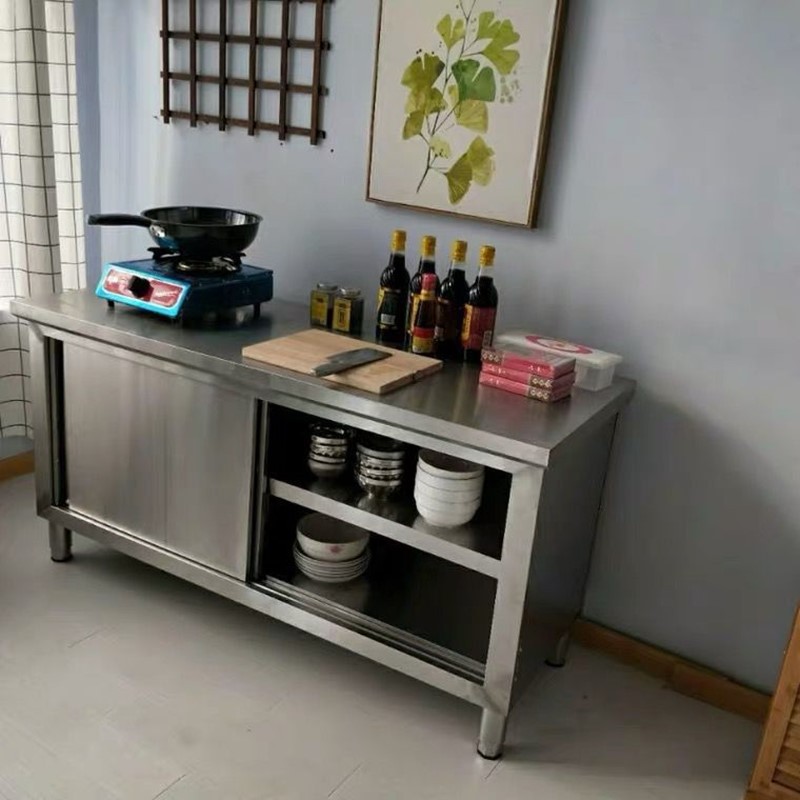 餐边柜灶台柜橱柜一体储物柜饭店切菜桌子不锈钢工作台面厨房碗柜