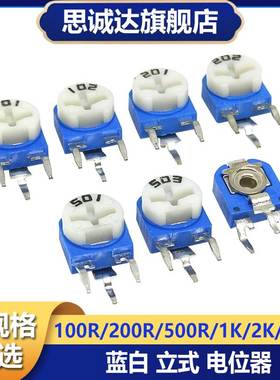 蓝白立式可调电阻RM063-101/201/501/102/202 100/200/500R欧姆