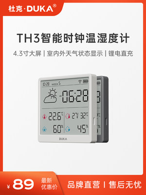 杜克温湿度计室内时钟wifi智联家用高精度表数显电子可贴可立TH3