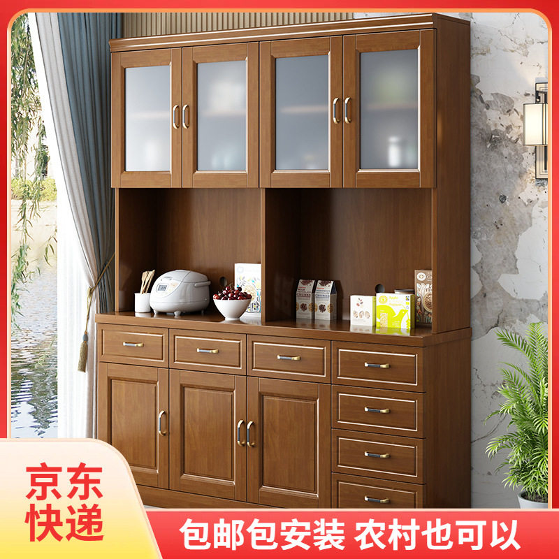 全实木中式玻璃带抽屉餐边柜