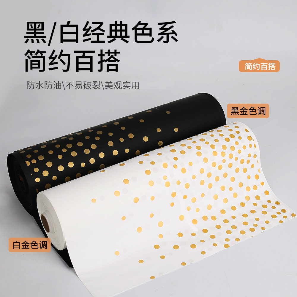 新款白色烫金圆点一次性桌布PEVA直边加厚防水防油餐厅茶几餐桌布