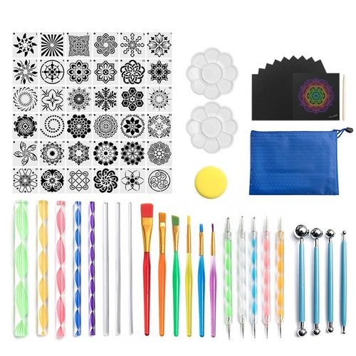 曼陀罗工具74件套装创意绘画模板炫彩刮刮画海绵点缀棒点钻笔