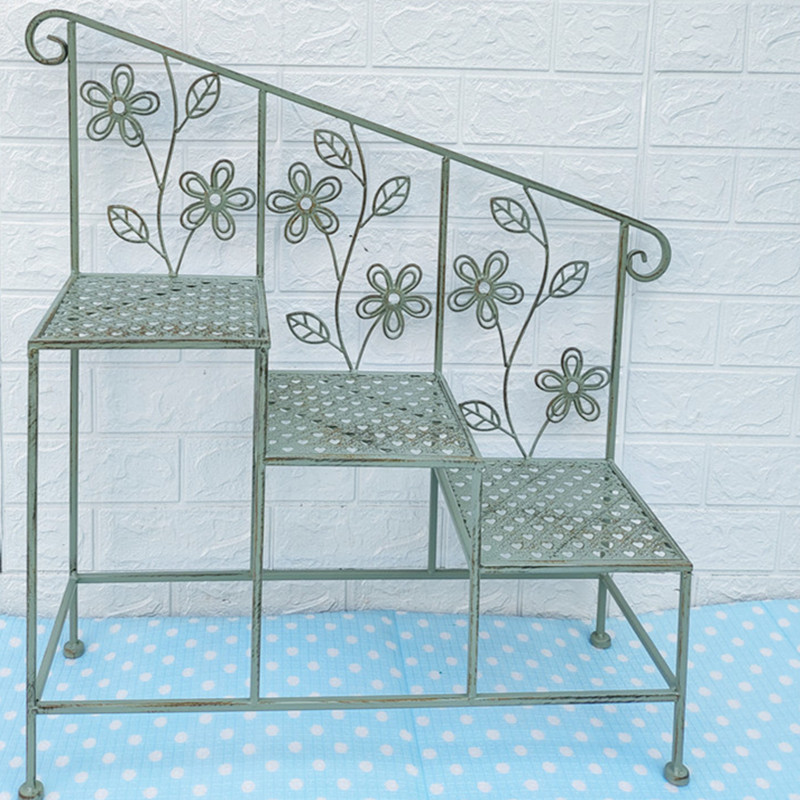 铁艺三层阶梯f花架落地方形盆室户外阳台园庭院简约置物贸收纳装