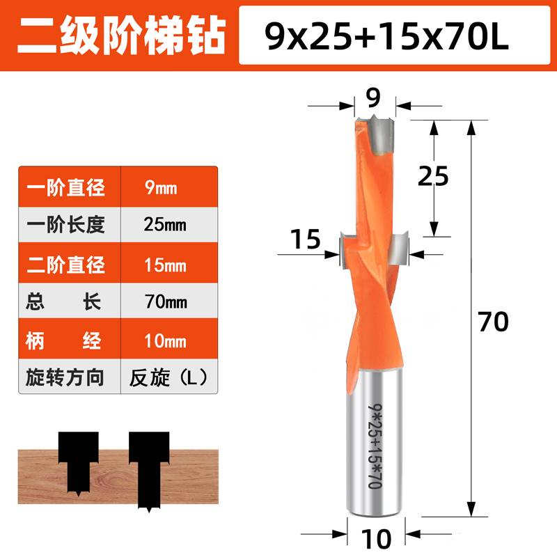 乐匠二级阶梯钻木工沉孔钻头台阶钻合金雕刻排钻机侧孔钻头螺丝孔
