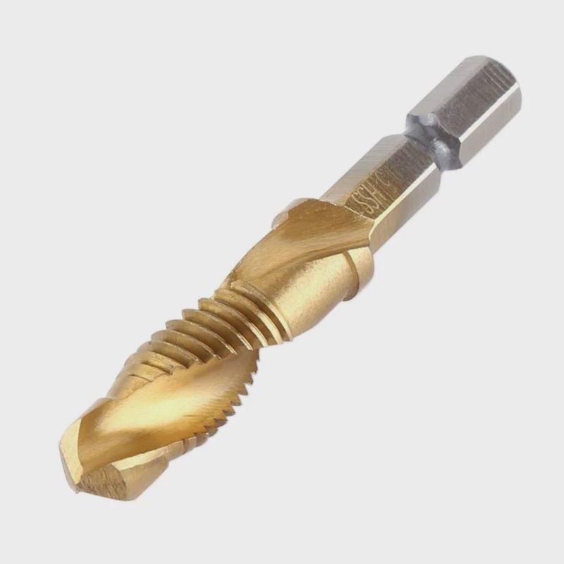 六角柄复合丝锥高速钢M3-M10钻攻倒角三合一机用丝攻螺旋丝锥套装