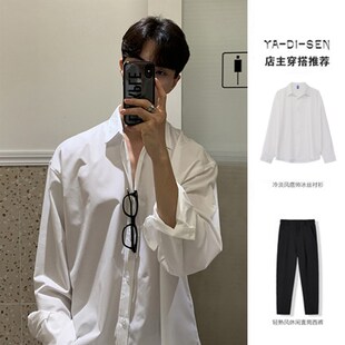 咖色衬衫男士长袖高级感痞帅秋季ifashion休闲寸衣dk垂感内搭衬衣