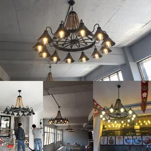 工业风麻绳吊灯覆古服装 咖啡店网咖酒吧台饭厅店铺创意理髲店吊灯