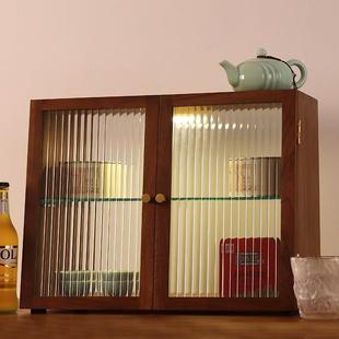 北美黑胡桃实木水杯收纳置物架客厅防尘杂物实木桌面收纳餐边柜子