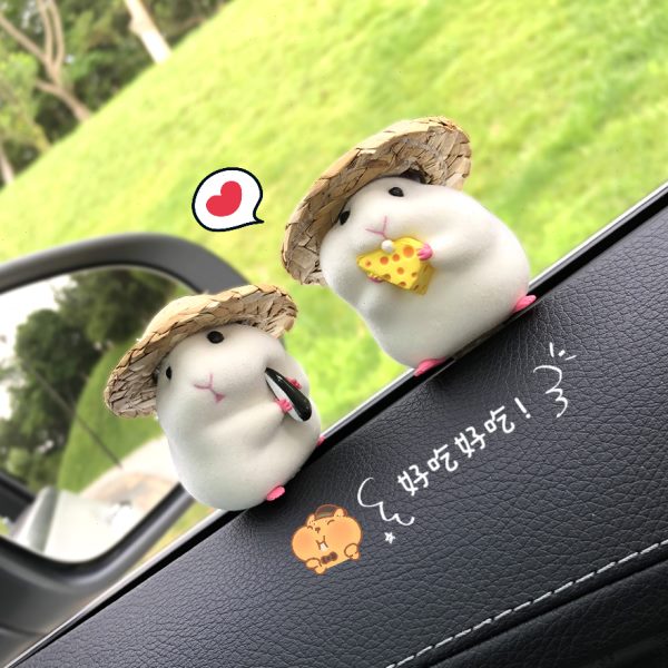 汽车摆件车内饰品装饰用品台中控仓鼠公仔车载吃货#可爱老鼠边窗