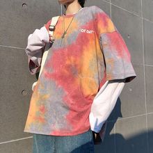 夏季国潮嘻哈扎染短袖男女原宿风韩版ins宽松情侣五分百搭T恤上衣
