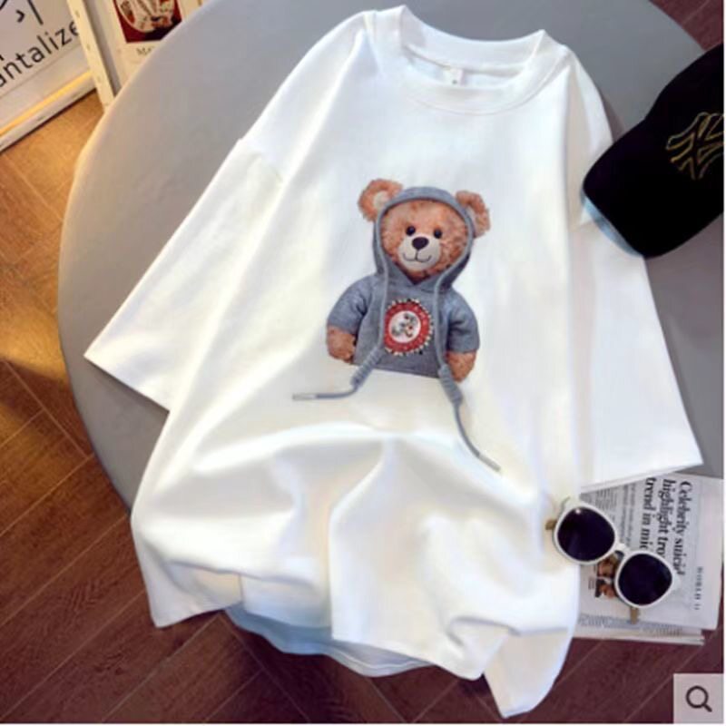 300斤小熊短袖t恤女胖MM夏季大码女装200宽松潮牌ins百搭半袖上衣