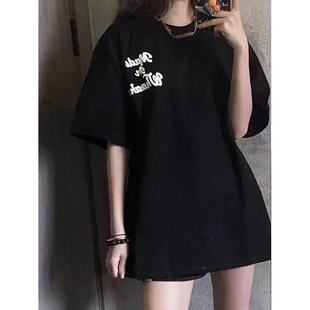 宽松ins潮慵懒风显瘦简约字母上衣 ins超火短袖 t恤女夏季 新款 韩版