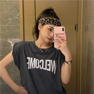 夏季2025年新款短袖无袖字母印花T恤女宽松背心外穿坎肩上衣女服