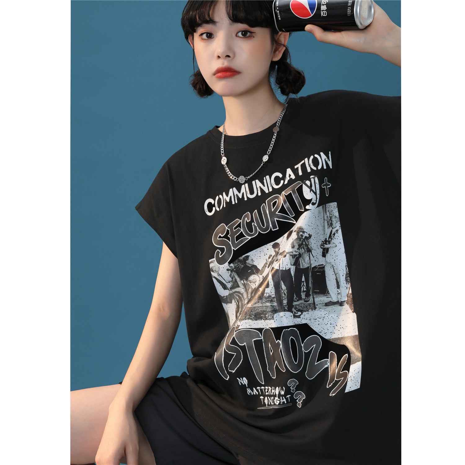 美式女夏季宽松潮牌背心学生坎肩T恤潮流男士汗衫运动无袖女装潮