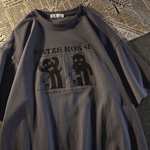 国潮小鬼印花短袖百搭t恤男女学生韩系宽松潮流慵懒风半袖打底衫