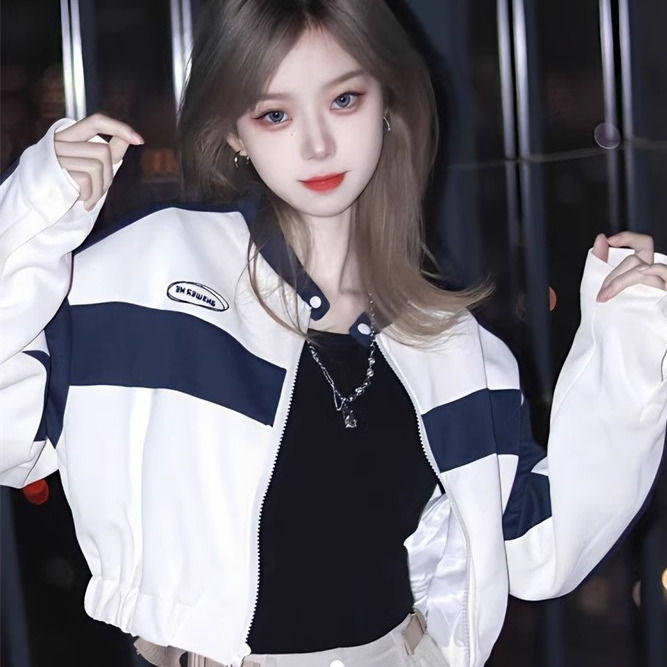 春秋2025新款美式复古撞色短款棒球服拼接外套百搭夹克上衣女装潮,女装/女士精品,T恤,淘宝优惠券,粉丝福利购,淘宝优惠卷