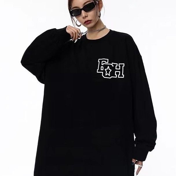 2025新款潮款宽松大码美式hiphop高街长袖上衣女秋冬内搭打底t恤