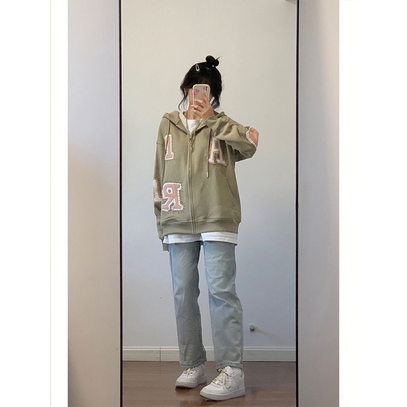 新品早秋冬季男女拉链卫衣宽松贴布帽衫外套流行潮牌情侣装2025款