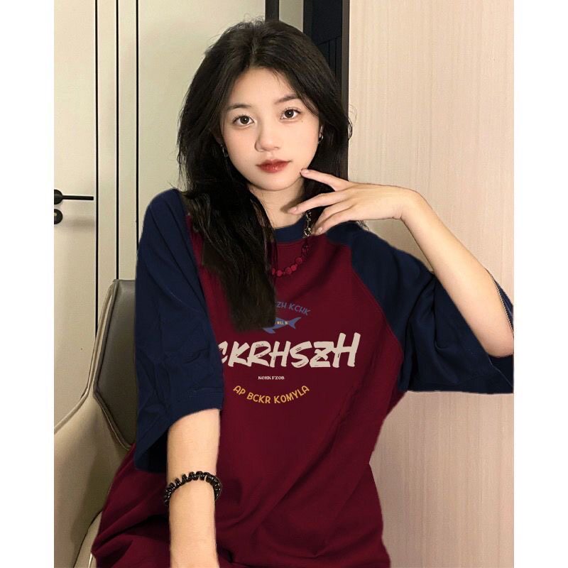 美式夏季潮牌短袖t恤女学生中长款宽松设计感插肩袖女装港味上衣