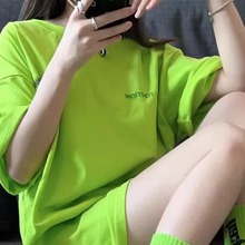 重磅美式潮牌荧光绿色短袖t恤女2025新款夏季多巴胺半袖上衣休闲