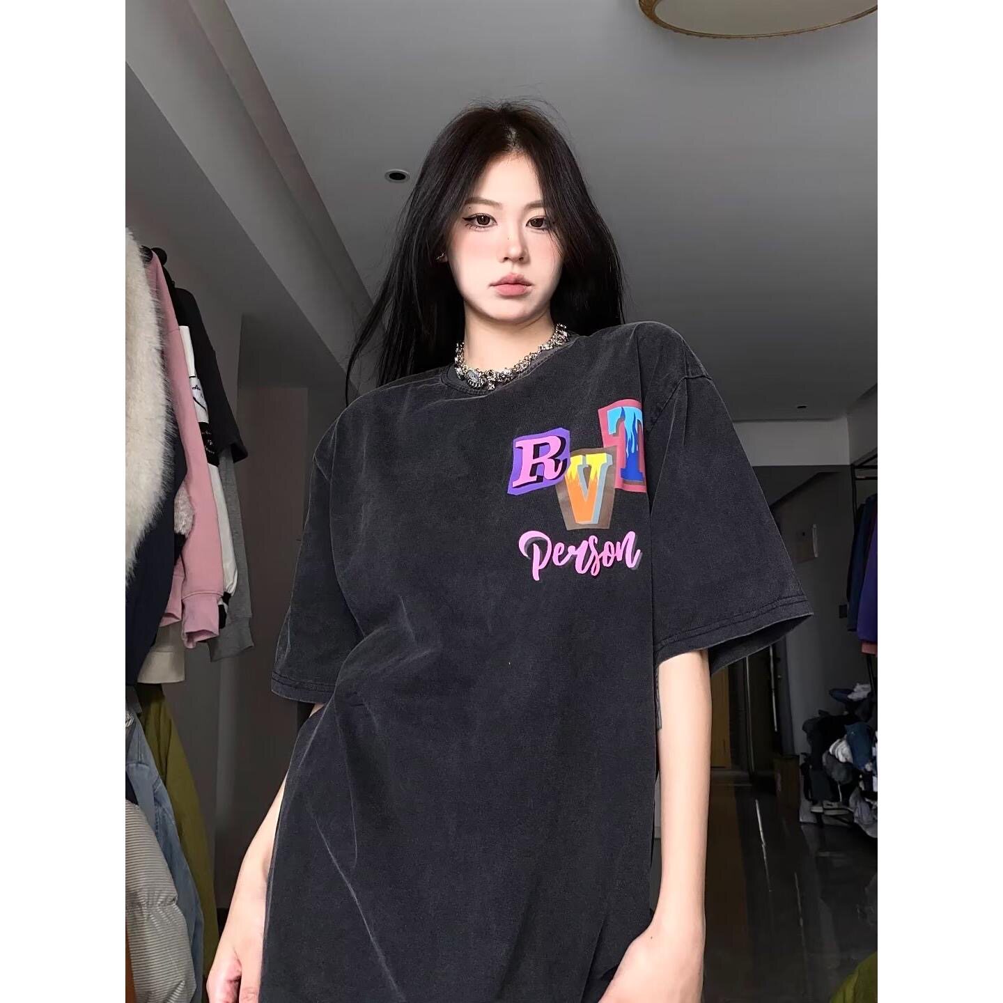 夏季新款字母印花ins情侣装宽松男女学生T恤班服设计感小众设计感