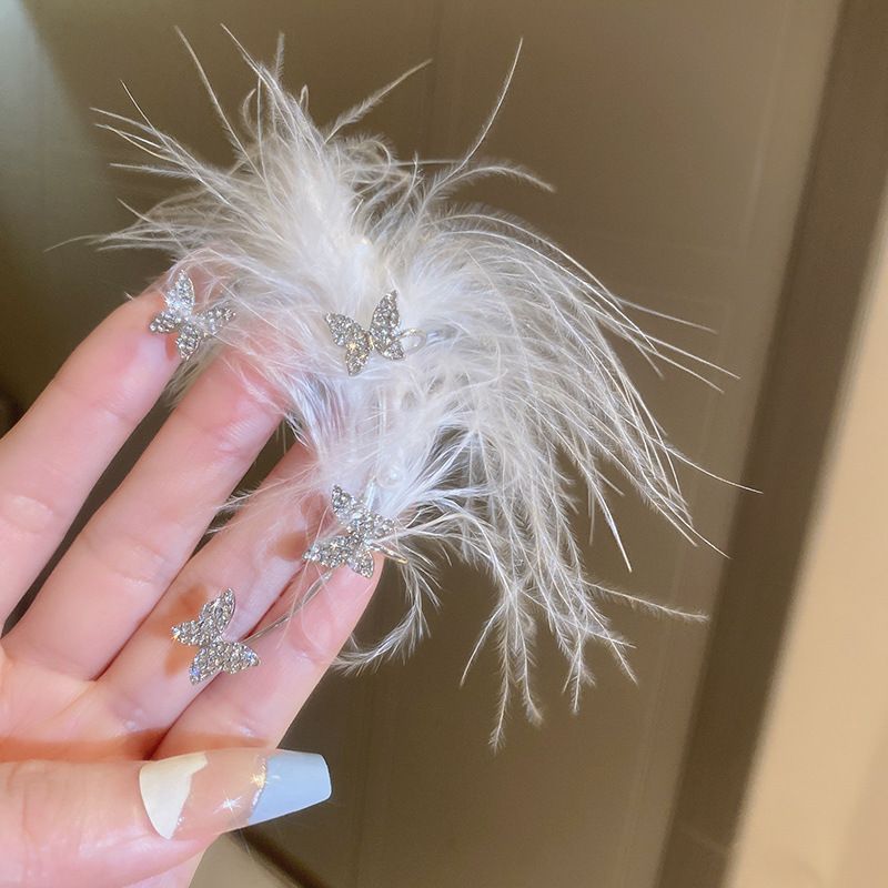 轻奢镶钻羽毛耳挂女款甜
