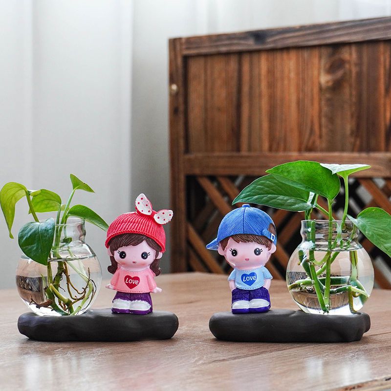 创意陶瓷玻璃花瓶家居办公桌绿萝水培容器课堂装饰品花器摆件