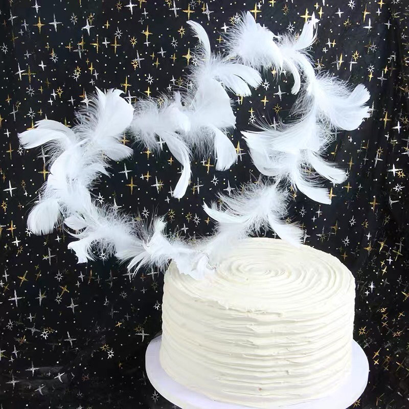 网红爱心羽毛发光带灯唯美白色心形翅膀生日蛋糕装饰摆件