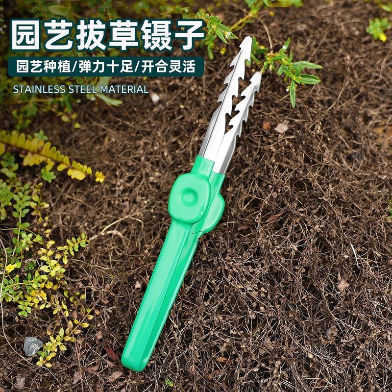 不锈钢拔草夹子连根拔草器园艺镊子取物拾物夹种花夹种子拔草工具