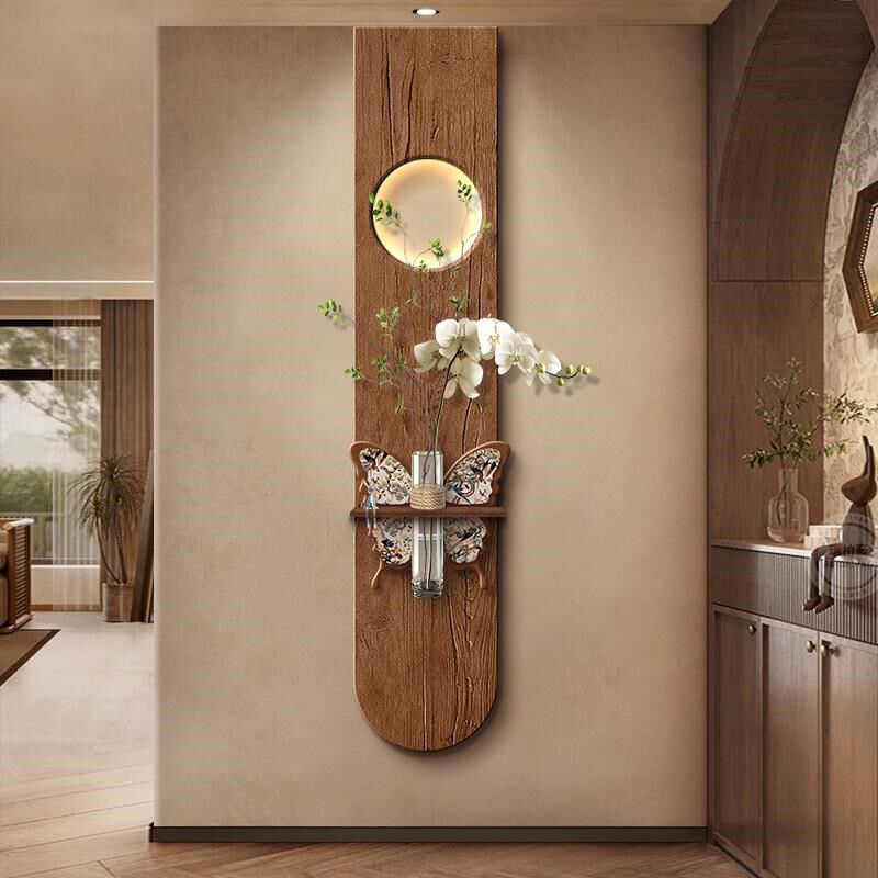 中古风玄关c装饰画法式复古走廊过道挂画高级感水培绿植入户壁灯