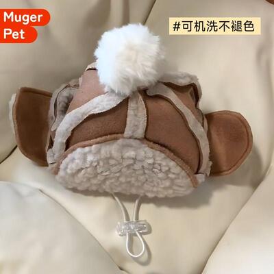 猫咪飞行员帽子头套小猫狗狗头饰露耳朵冬天德文猫冬季新年宠物帽