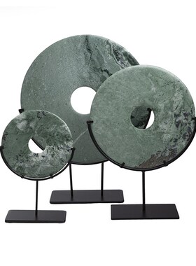 新中式天然平安扣玄关摆r设中国风玉石玉璧样板房客厅玄关圆形摆