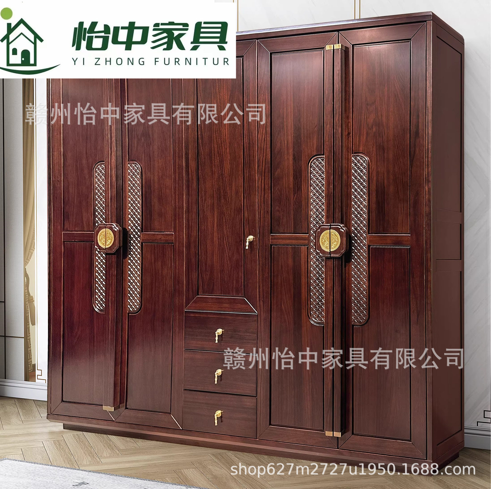 全实木乌金木悬浮衣柜带灯原木无甲醛新中式家用卧室现代简约新款