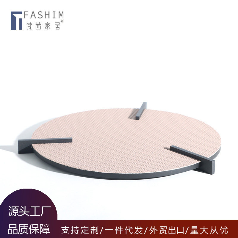 现代样板房家居酒店装饰工艺品创意圆形皮革收纳托盘客厅桌面摆件
