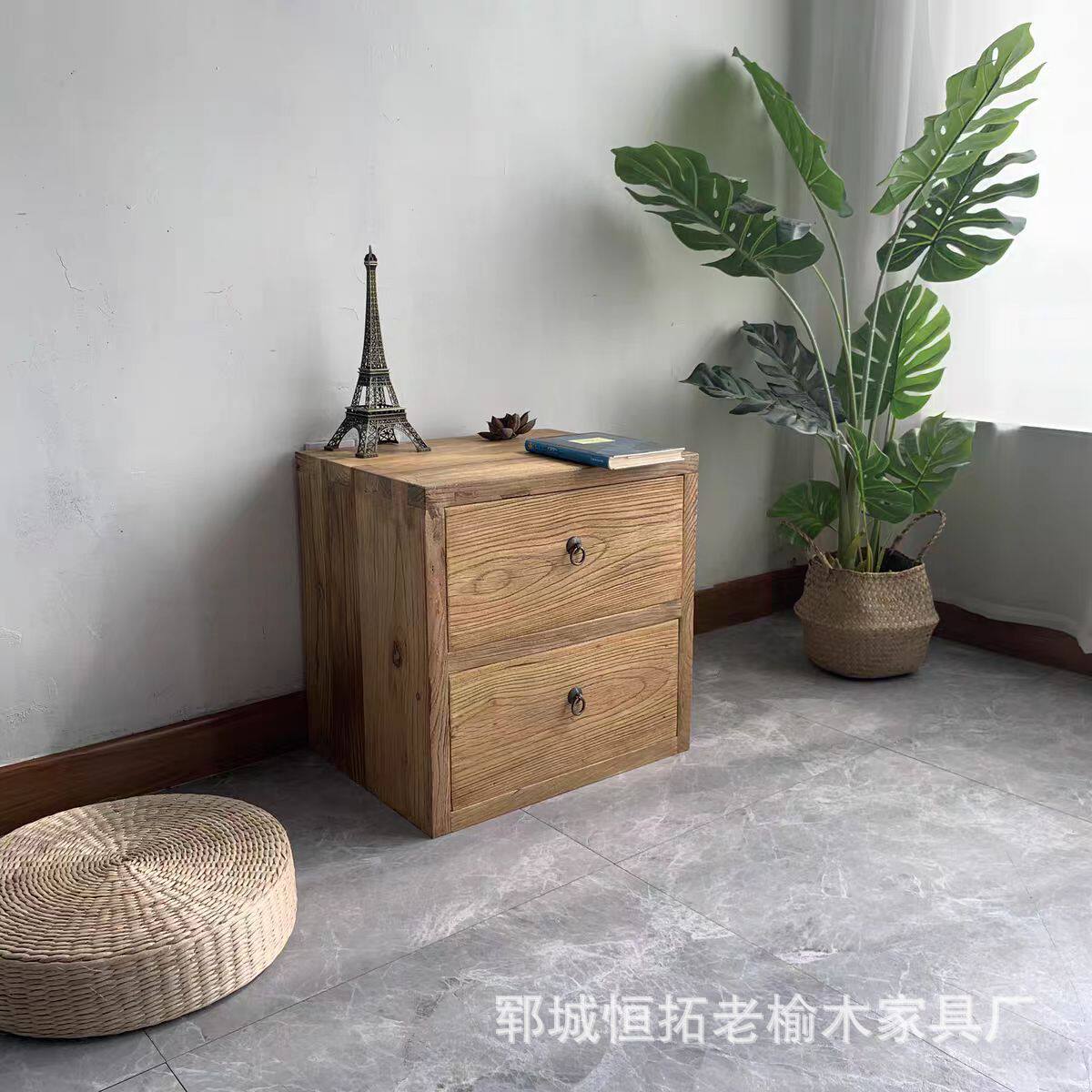 复古新中式实木床头柜整装简约储物柜家用床边收纳柜带抽屉矮柜