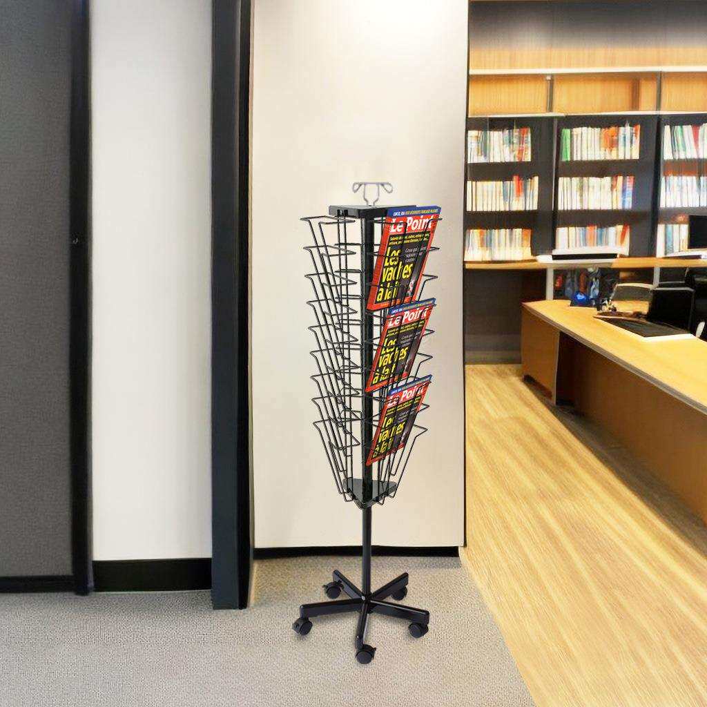 创意书报架27格铁艺报刊架多功能杂志架立式三面旋转资料架