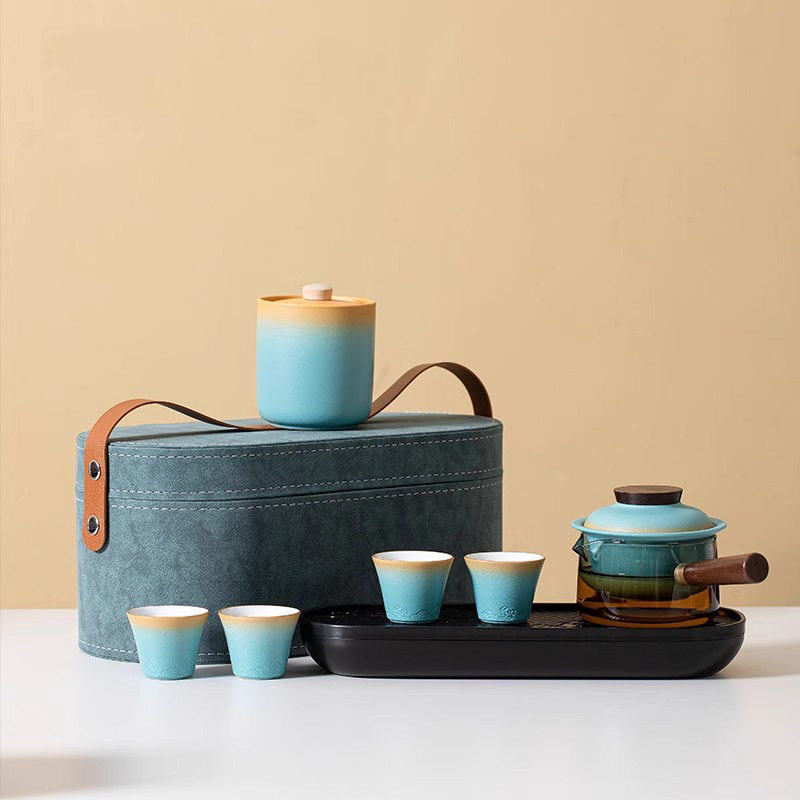 简约观海旅行茶具套装便携式茶壶茶杯小套组一家户外泡茶喝茶装备