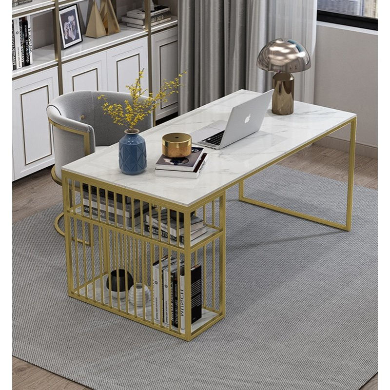 家用大理石单人办公桌 工作室简约现代长条桌多功能带储物工作台