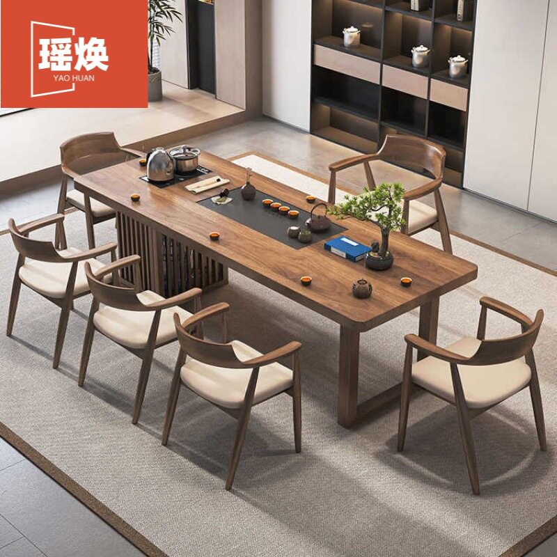 新中式实木茶台茶桌椅组合功夫现代简约办公家用客厅阳台泡茶桌子