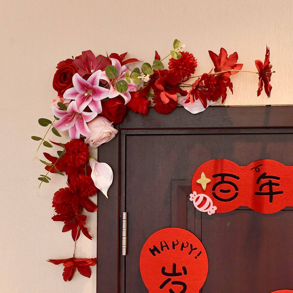 结婚婚房门框装饰墙角花三角仿真花室内卧室客厅布置花艺