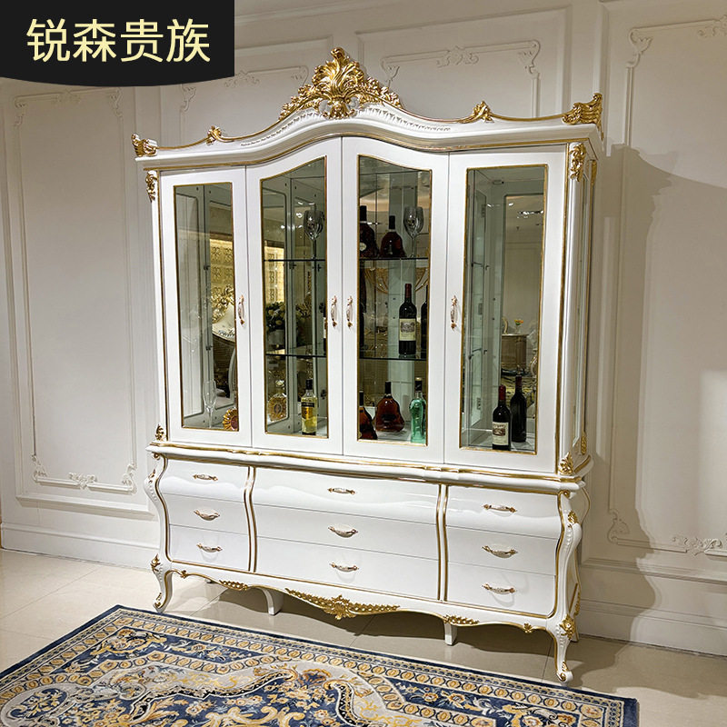 法式四门酒柜欧式宫廷展示柜餐厅实木雕花白色高款隔断柜门厅