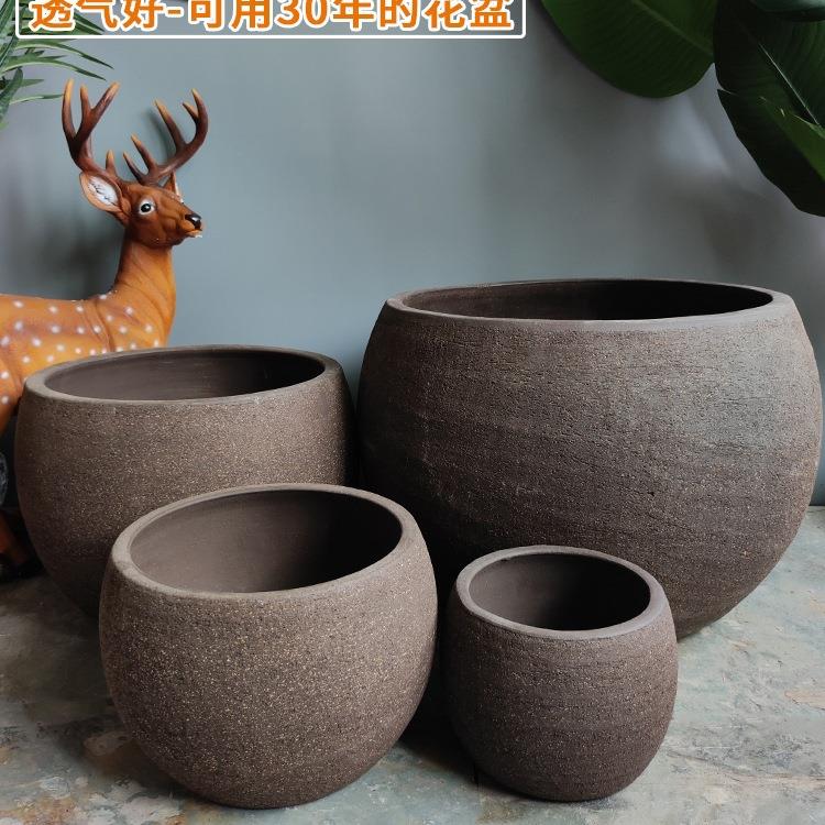 特大口径黑陶紫砂粗陶花盆户外无釉素烧陶瓷陶罐阳台鱼缸养鱼种树