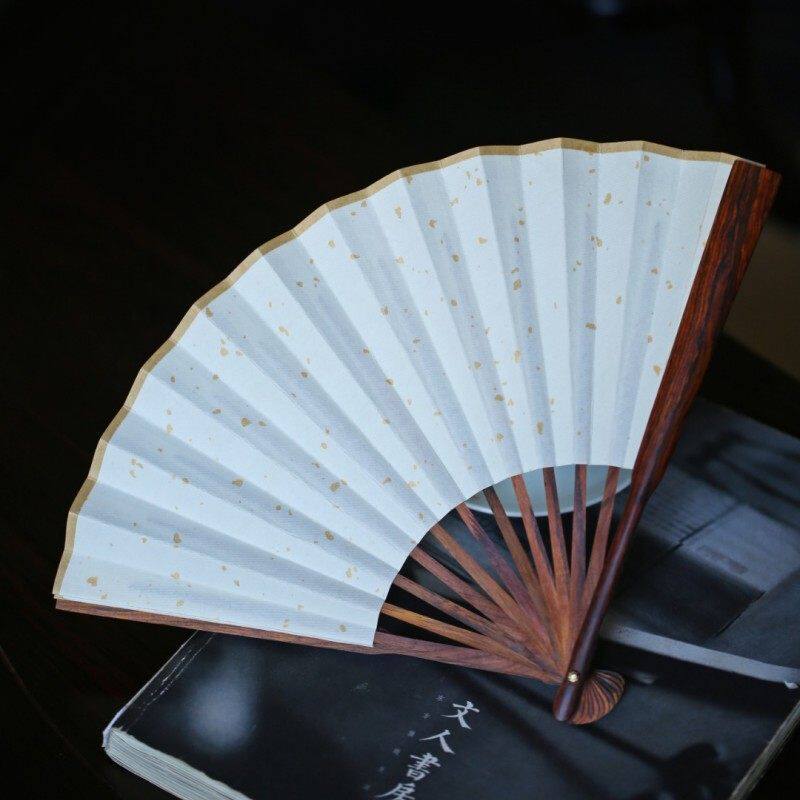 海黄折扇工艺扇中国风大折扇子扇骨红木檀木文玩手工宣纸扇收藏